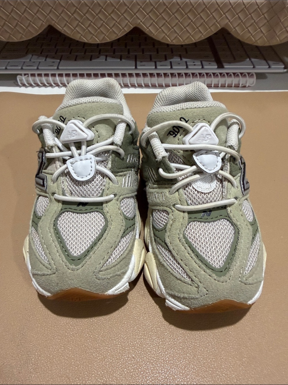 New Balance Kids Olive Green & Cream Suede Mesh Sneakers